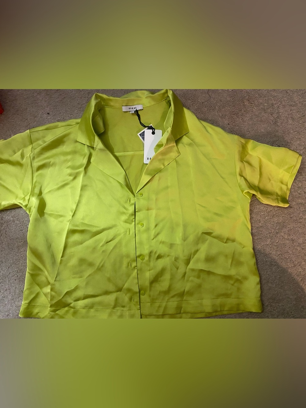 Short-Sleeve Button-Down Shirt in Neon Lime